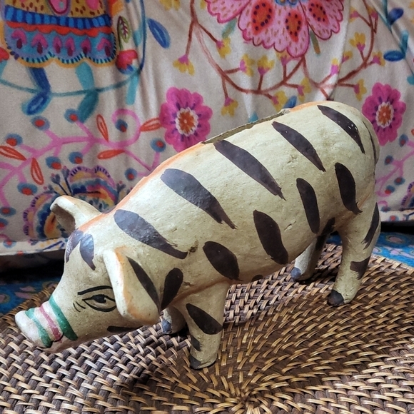 Vintage Hand Painted Artsy Unique Pig Piggy Bank Estate Item Pottery Terracotta - Picture 3 of 10